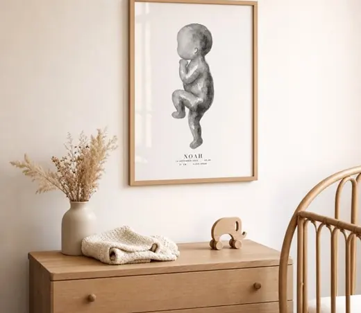 Geboorteposter in een interieur — inspiratiebeeld